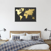 Gold World Map auf Black Zickzack Leinwanddruck (Insitu (Schlafzimmer))