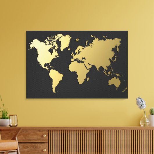 Gold World Map auf Black Zickzack Leinwanddruck (Insitu (Wohnzimmer))