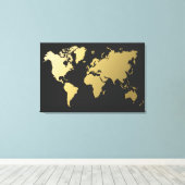 Gold World Map auf Black Zickzack Leinwanddruck (Insitu (Holzboden))