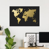 Gold World Map auf Black Zickzack Poster (Heimbüro)