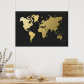 Gold World Map auf Black Zickzack Poster (Küche)