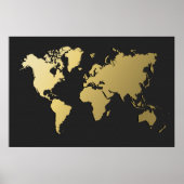 Gold World Map auf Black Zickzack Poster (Vorne)