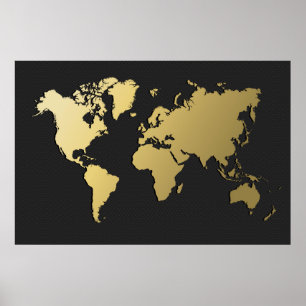 Gold World Map auf Black Zickzack Poster