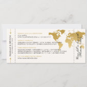 Gold World Map Boarding Pass Ticket Save the Date Ankündigung (Rückseite)