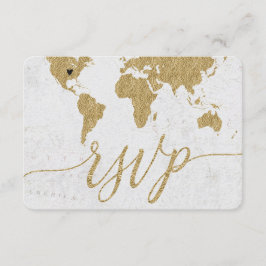 Gold World Map Custom Hochzeit in Urlaubsort UAWG RSVP Karte