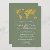 Gold World Map Destination Sage Green Wedding Einladung (Vorne/Hinten)