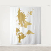 Gold World Map Detaillierte Globe-Hintergrund-Band Wandteppich (Vorderseite)