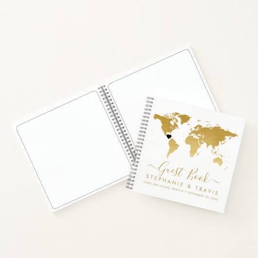 Gold World Map Herbst Reiseziel Gästebuch Notizblock (Innenseite)