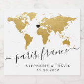 Gold World Map Herzziel Gefallen Bierflaschenetikett (Einzelnes Label)