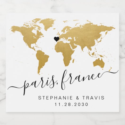 Gold World Map Herzziel Gefallen Bierflaschenetikett (Einzelnes Label)