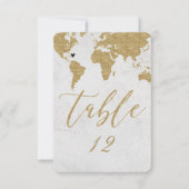 Gold World Map Hochzeit in Urlaubsort Tischnummer (Vorderseite)
