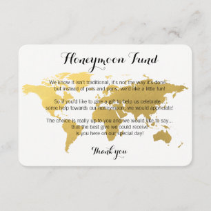 Gold World Map Honeymoon Fond Anfrage Hochzeitskar Begleitkarte
