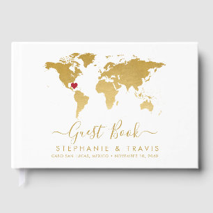 Gold World Map Personalisiert Heart Destination Gästebuch