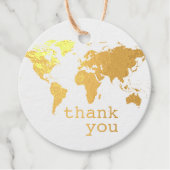 Gold World Map Reisethema Vielen Dank Geschenkanhänger (Vorderseite)