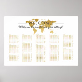 Gold World Map Reisethemenübersicht Poster