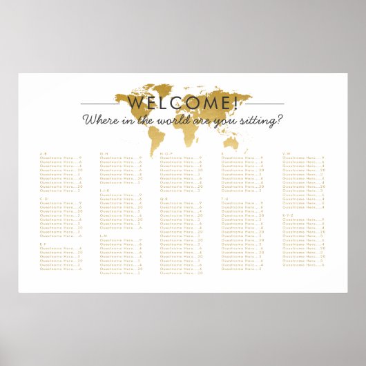 Gold World Map Reisethemenübersicht Poster (Vorne)