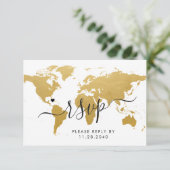 Gold World Map Reiseziel RSVP Karte (Stehend Vorderseite)