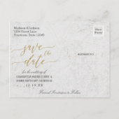 Gold World Map Ziel Save the Date Ankündigungspostkarte (Rückseite)