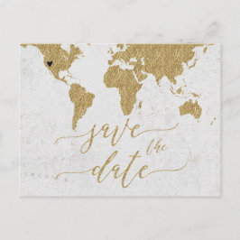 Gold World Map Ziel Save the Date Ankündigungspostkarte
