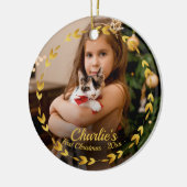 Gold Wreath Cat First Christmas Einfaches Foto Keramik Ornament (Links)