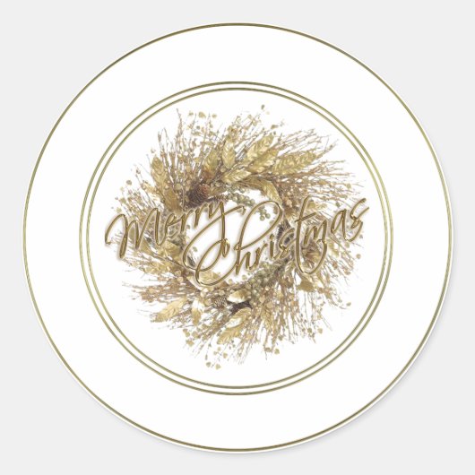 Gold Wreath Frohe Weihnachtskleber Runder Aufkleber (Vorderseite)