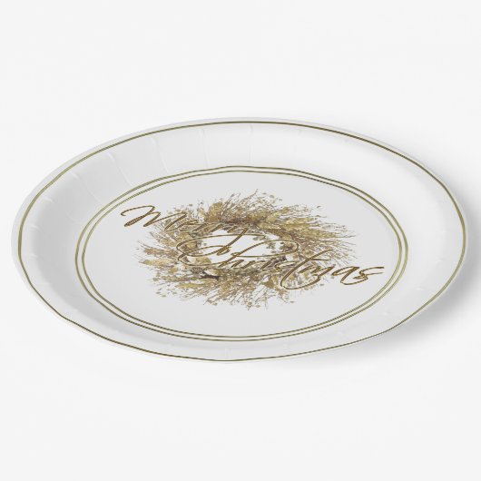 Gold Wreath Frohe Weihnachtspapierplatte Pappteller (Schrägansicht)