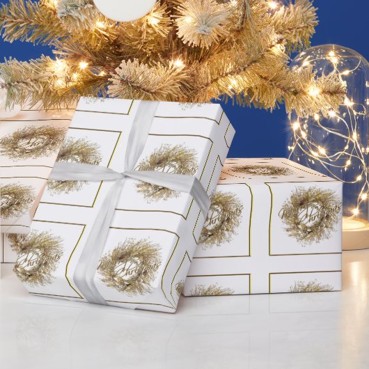Gold Wreath Frohe Weihnachtswrapping Papier Geschenkpapier (Feiertage)