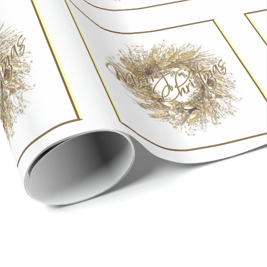 Gold Wreath Frohe Weihnachtswrapping Papier Geschenkpapier (Rolleneckpunkt)
