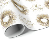 Gold Wreath Frohe Weihnachtswrapping Papier Geschenkpapier (Rolleneckpunkt)