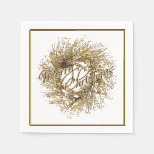 Gold Wreath Frohe Weihnachtszeitung Napkins Serviette (Vorderseite)