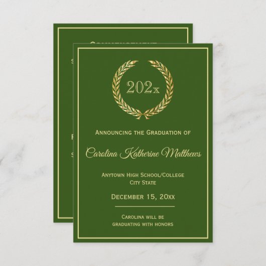 Gold Wreath Green Abschluss Ankündigung (Vorne/Hinten)