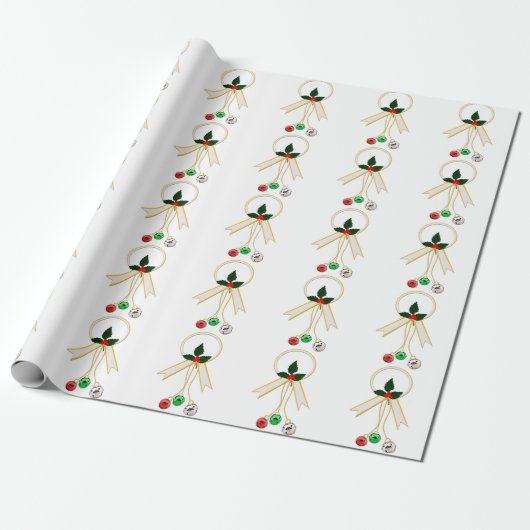 Gold Wreath Jingle Bells White Wrapping Paper Geschenkpapier (Ungerollt)