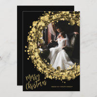 Gold Wreath on Black Merry Christmas Photo