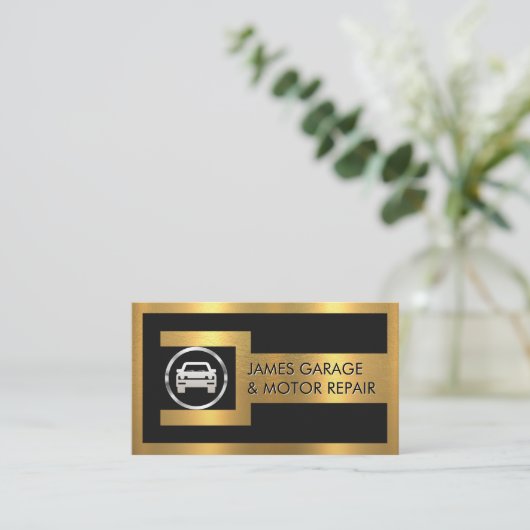 Gold Wrench Frame Silver Car Nut Logo Visitenkarte (Stehend Vorderseite)