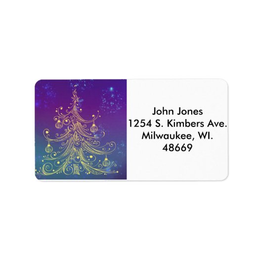 Gold Xmas Tree Address Labels Adressaufkleber (Vorne)