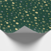 Gold Xmas Tree Ornaments Muster Grün Weihnachten Geschenkpapier (Ecke)