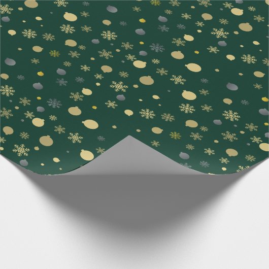 Gold Xmas Tree Ornaments Muster Grün Weihnachten Geschenkpapier (Ecke)