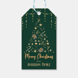 Gold Xmas Tree Smarald Green Frohe Weihnachten Geschenkanhänger