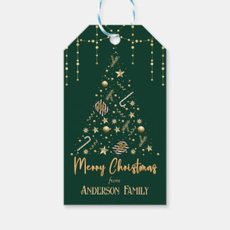 Gold Xmas Tree Smarald Green Frohe Weihnachten Geschenkanhänger