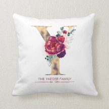 Gold Y Monogram Floral Burgund Red