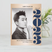 GOLD YEAR | NAVY BLUE UNI FOTO ABSCHLUSS KARTE (Stehend Vorderseite)