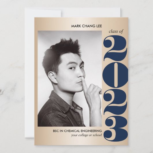 GOLD YEAR | NAVY BLUE UNI FOTO ABSCHLUSS KARTE (Vorderseite)