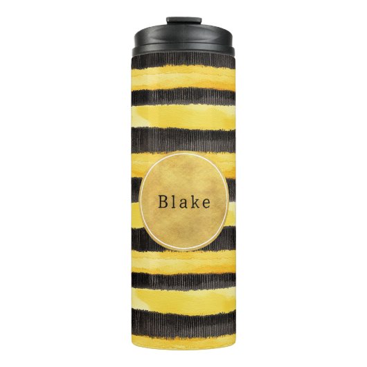 Gold Yellow Black Bee Stripes Thermosbecher (Vorderseite)