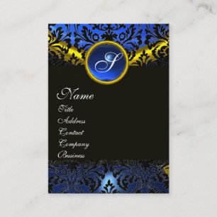 GOLD YELLOW BLACK BLUE SAPPHIRE DAMASK MONOGRAMM VISITENKARTE
