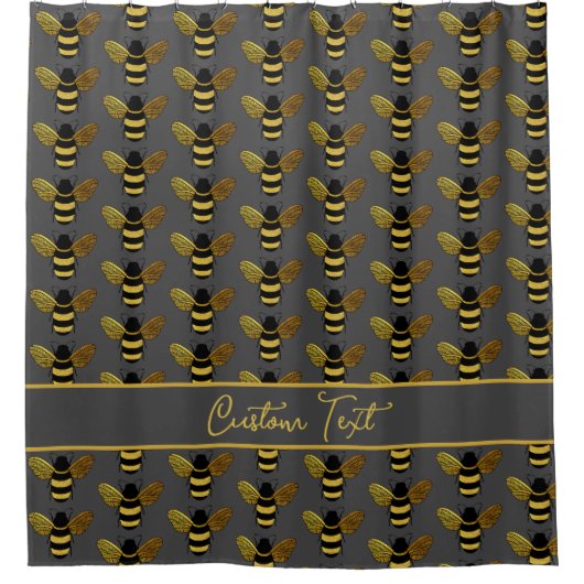 GOLD YELLOW BLACK BUMBLEBEE PATTERN BEE GRAY BROW DUSCHVORHANG (Vorderseite)