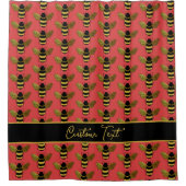 GOLD YELLOW BLACK BUMBLEBEE PATTERN TEXT WURDE ROT DUSCHVORHANG (Vorderseite)