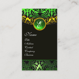 GOLD YELLOW BLACK GREEN EMERALD DAMASK MONOGRAMM VISITENKARTE