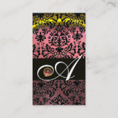 GOLD YELLOW BLACK PINK AMETHYST DAMASK MONOGRAMM VISITENKARTE (Rückseite)