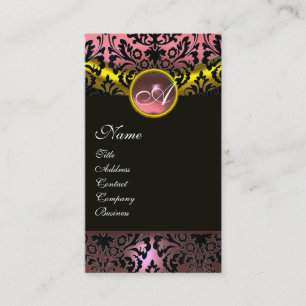 GOLD YELLOW BLACK PINK AMETHYST DAMASK MONOGRAMM VISITENKARTE