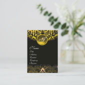 GOLD YELLOW BLACK TOPAZ DAMASK MONOGRAMM VISITENKARTE (Stehend Vorderseite)